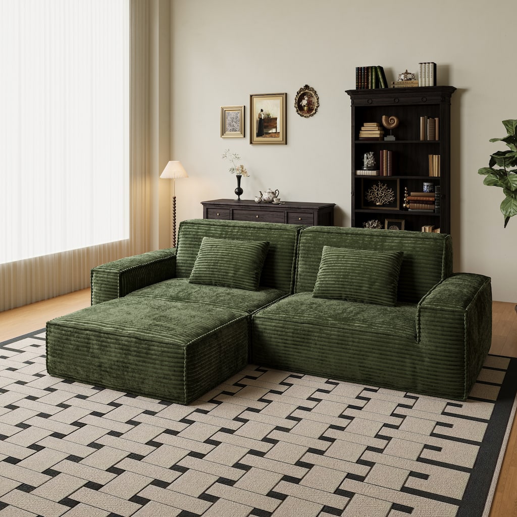 Anmytek Extra Large Plush Modern Striped Fabric Vacuum-Compressed Sofa - Full Sponge High Rebound Green