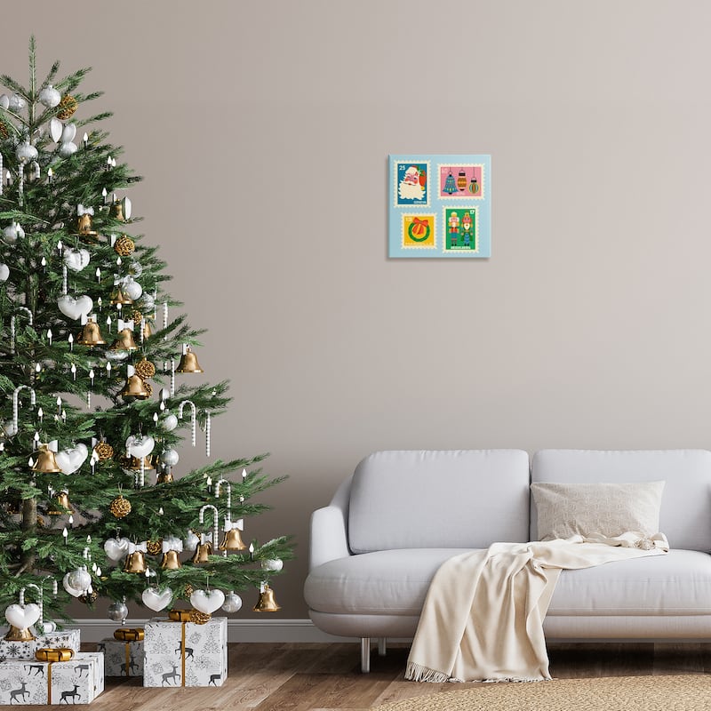 Stupell Vintage Christmas Postage Stamps Canvas Wall Art Design By Carrie Cantwell