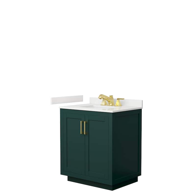 Miranda 30-inch Single Vanity, Quartz Top - Green, Gold Trim, White Quartz Top