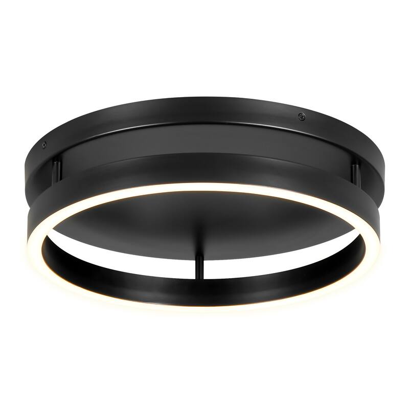 1-Light 13.8 in. Modern Black Circle Iron Integrated LED Flush Mount Ceiling Light - 13.78 in. W x 3.35 in. H x 13.78 in. D