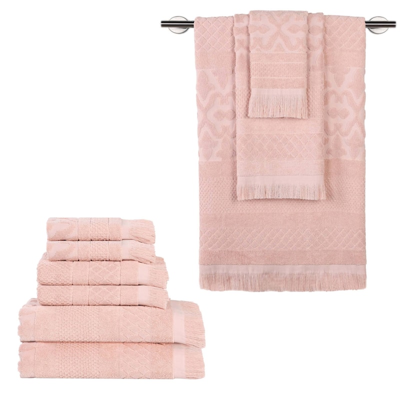 Superior Rolla Cotton Geometric Jacquard Plush Soft 9 Piece Towel Set