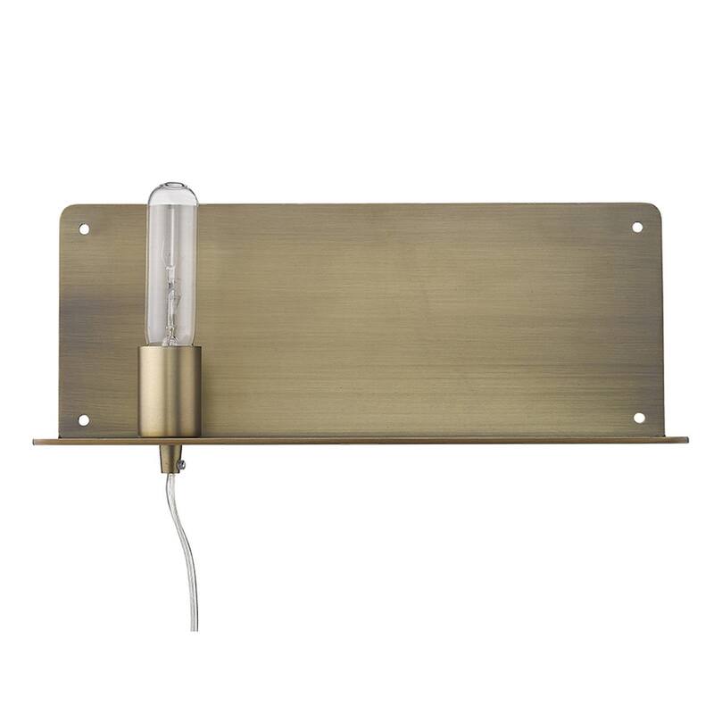 Modern XL Dull Gold Plug-In Wall Sconce with Shelf and Ambient LED Light Fixture E26 Base - 6" H x 15" W x 5" D