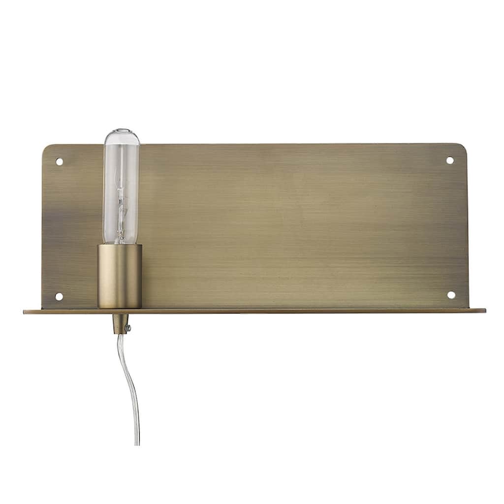 Modern XL Dull Gold Plug-In Wall Sconce with Shelf and Ambient LED Light Fixture E26 Base - 6" H x 15" W x 5" D