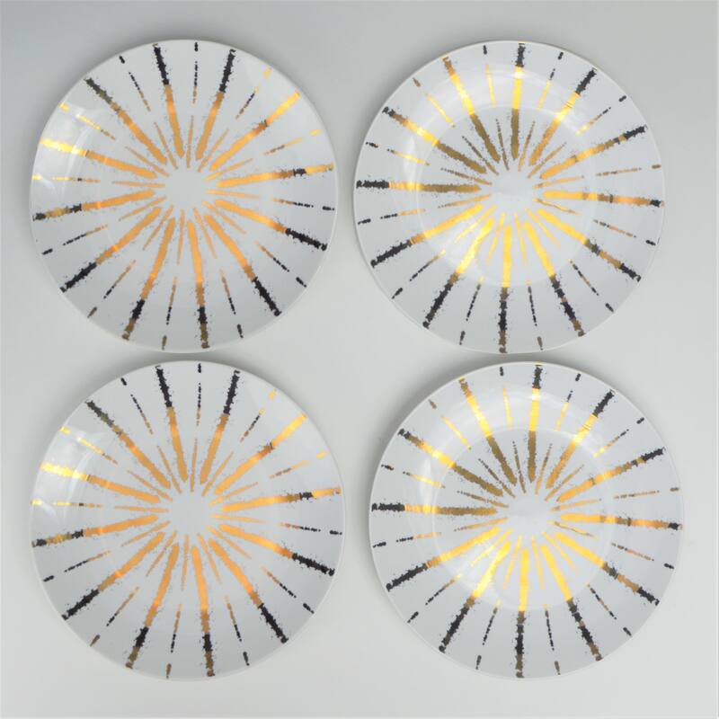 Euro Ceramica Porcelain 4 Piece Gold Accent Plates Set - Luminaire