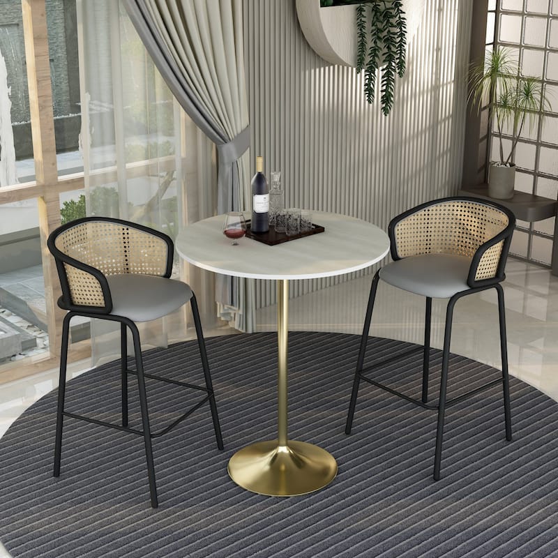 LeisureMod Verve 36" Round Dining Table with MDF Wood TableTop and Brushed Gold Base for Kitchen & Dining Room