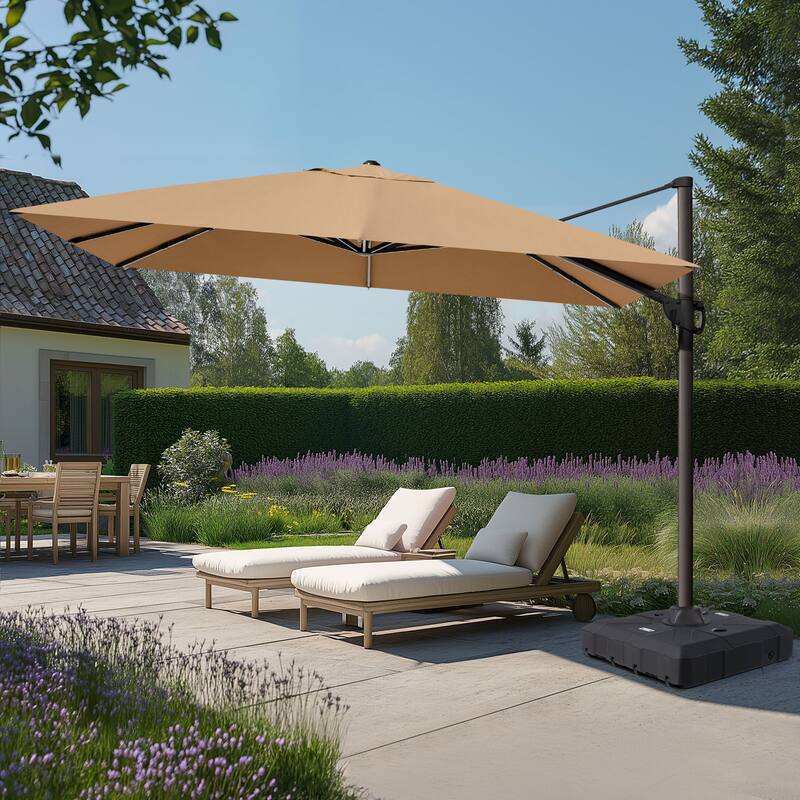 Outdoor Patio 9 FT x 11.5 FT Cantilever-Offset Umbrella with HDPE Base Stand