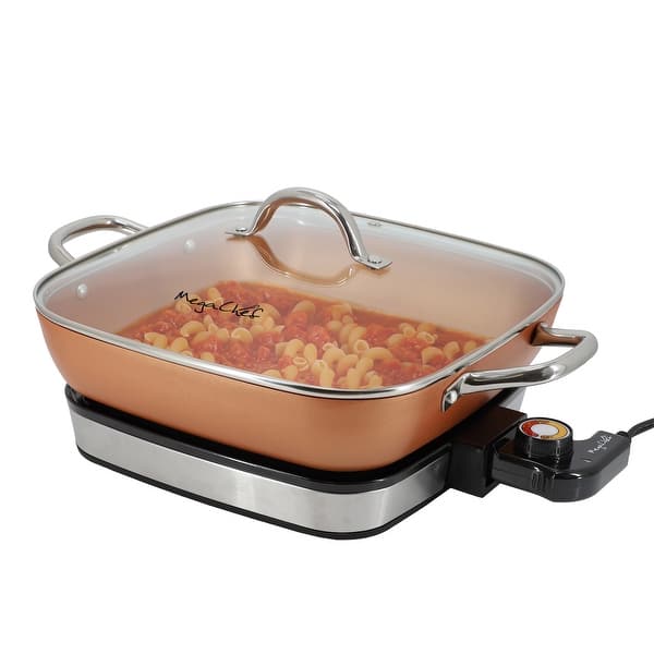 slide 2 of 7, 11.81 Inch Copper Coating Nonstick Electric Skillet with Temperature Control