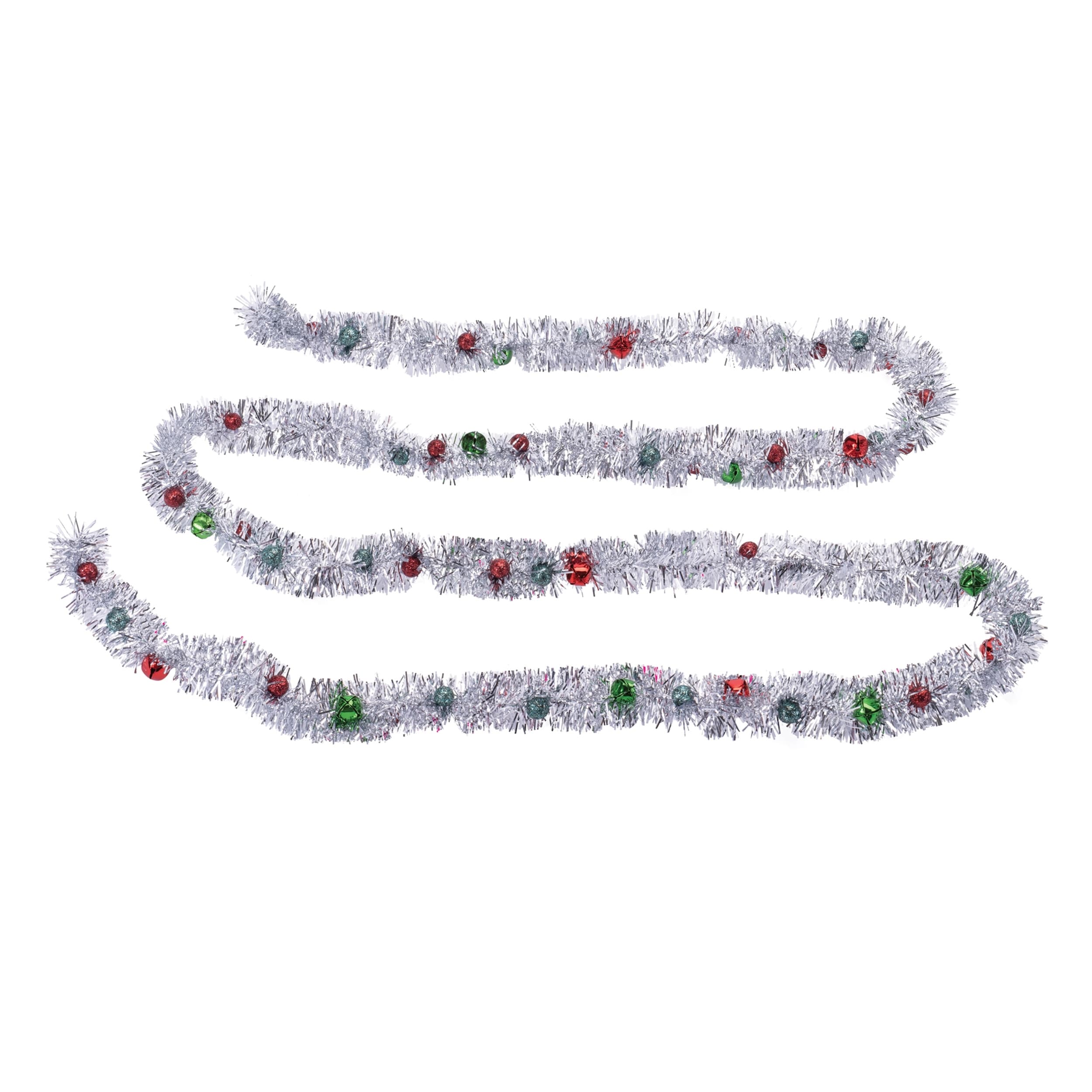 Tinsel Sleigh Bell Ornament Garland (Set of 6)