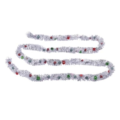 70 Inch Set of 2 Silver Red Holiday Garland with Sleigh Bells and Glitter Ball for Tree Mantle or Wreath Decor