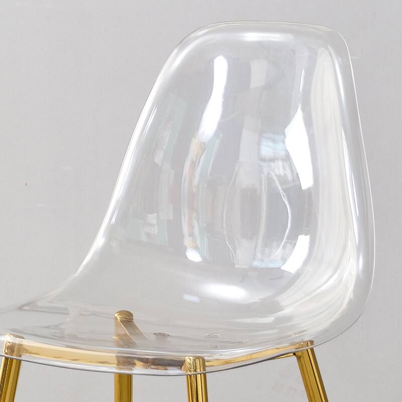 Roomfitters 5pcs Wood Texture MDF Coffee Table Set with Tempered Glass Legs and Transparent Chairs, Transparent