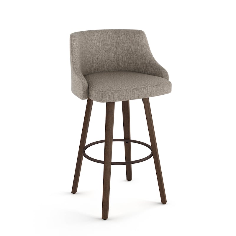Amisco Ramon Swivel Counter and Bar Stool with Solid Wood Legs - Beige and Brown Woven Polyester / Brown Wood - Counter Height