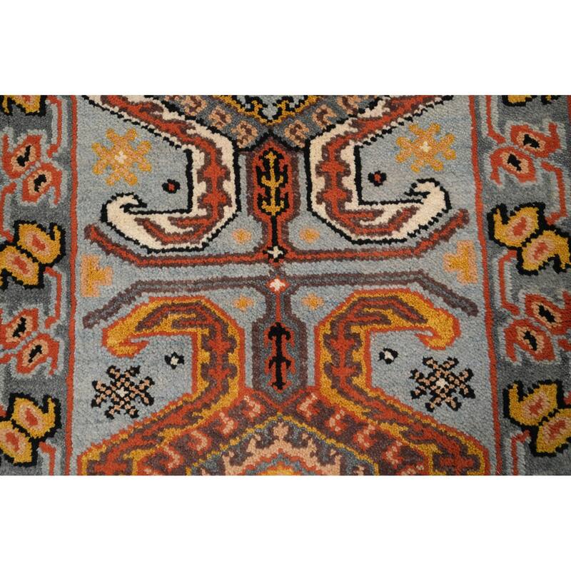 Hand Knotted Oriental 100% Wool Carpet Traditional Geometric Navy Blue & Blues Kazak Runner Rug - 10' 0'' X 2' 7''