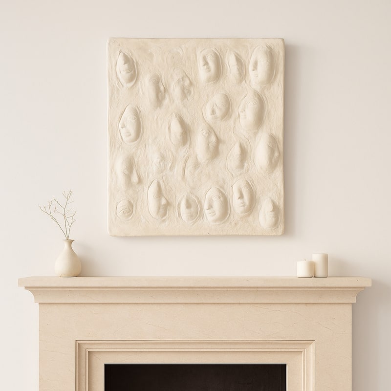 Canvas Wall Art Textured 3D Relief Face Design - 24" White