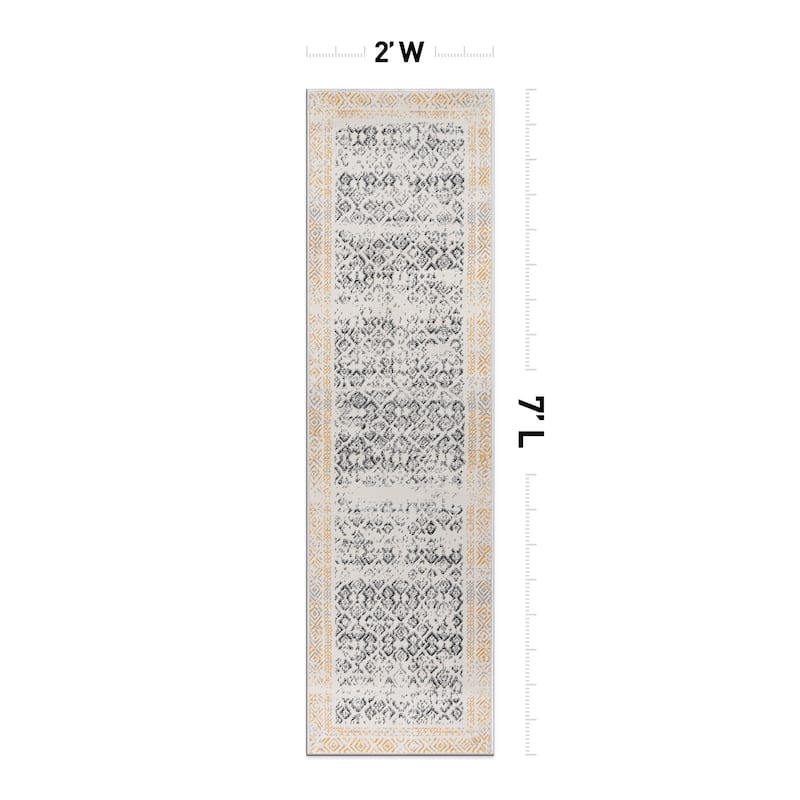 World Rug Gallery Distressed Bohemian Border Area Rug
