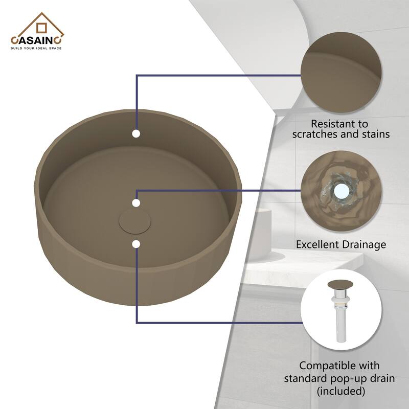 CASAINC Concrete Stripes Design Round Bathroom Vessel Sink Art Basin with The Same Color Drainer