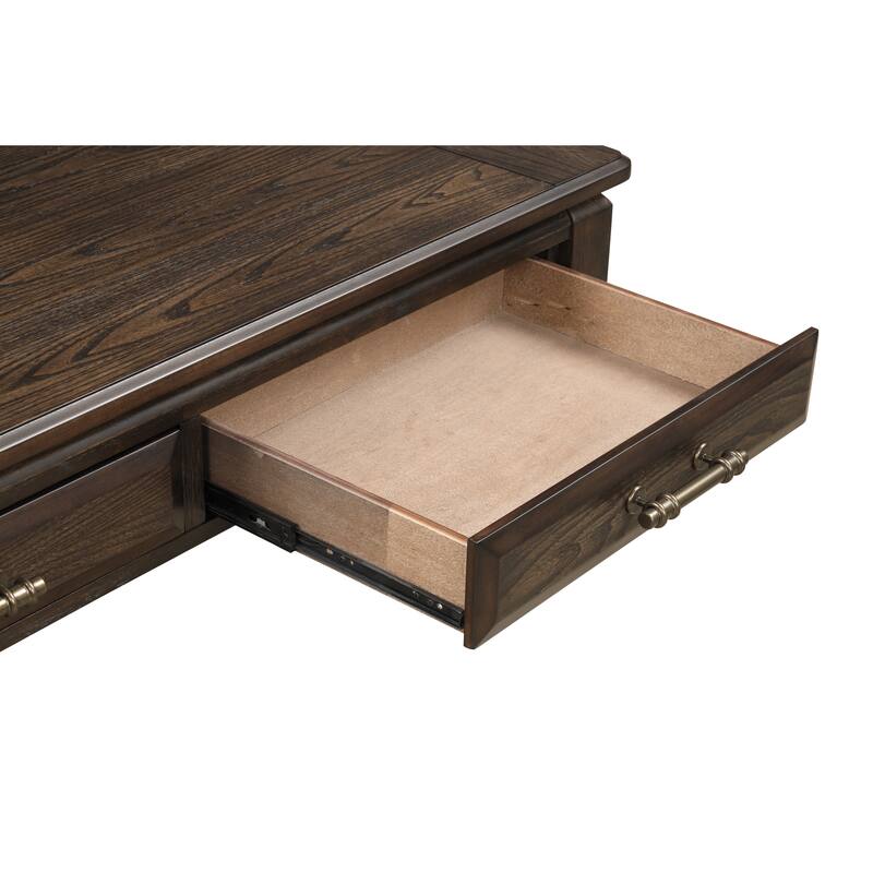 Mahogany Traditional Cocktail Table with Storage and Side Mounted Guides