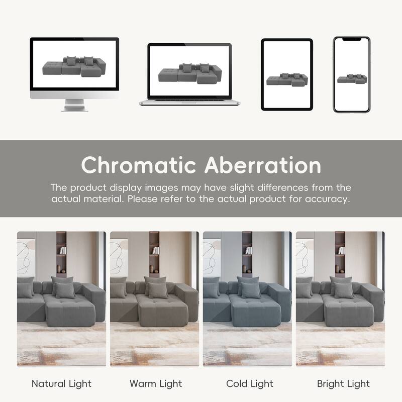 105.5" Corduroy L-Shaped Modular Sectional Sofa with Wide and Deep Seat, Tufted Design, and No Assembly Required
