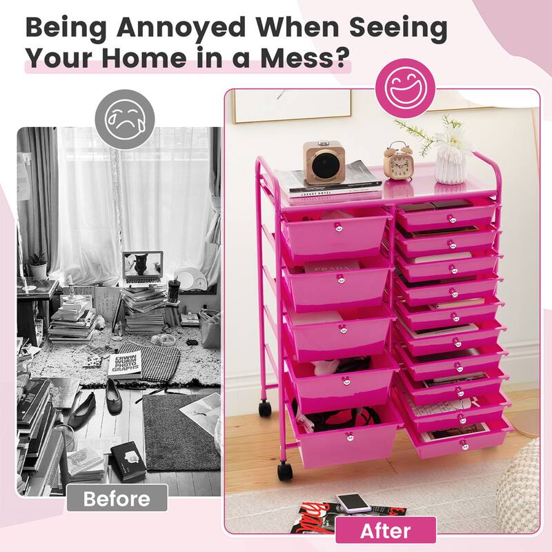 Costway 15 Drawer Rolling Storage Cart Tools Scrapbook Paper Office - See Details