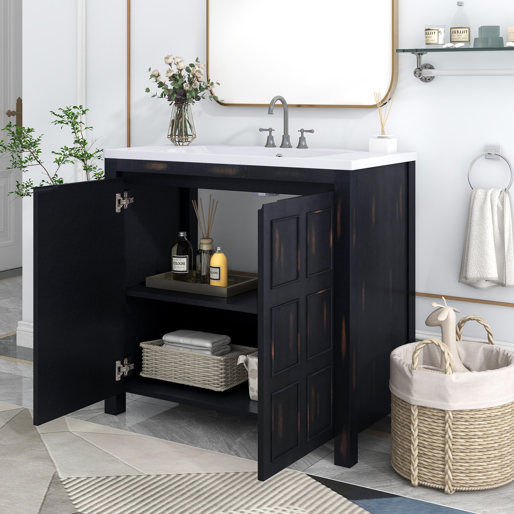 36 Bathroom Vanity Organizer with Sink, Combo Cabinet Set