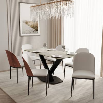 Voren 7-Piece Dining Set 55-Inch Rectangular Sintered Stone Dining Table and 6 Dining Side Chairs