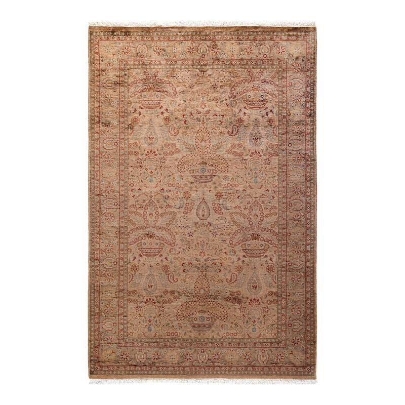 Overton Hand Knotted Wool Vintage Inspired Modern Contemporary Overdyed Beige Area Rug - 4' 2" x 6' 4"