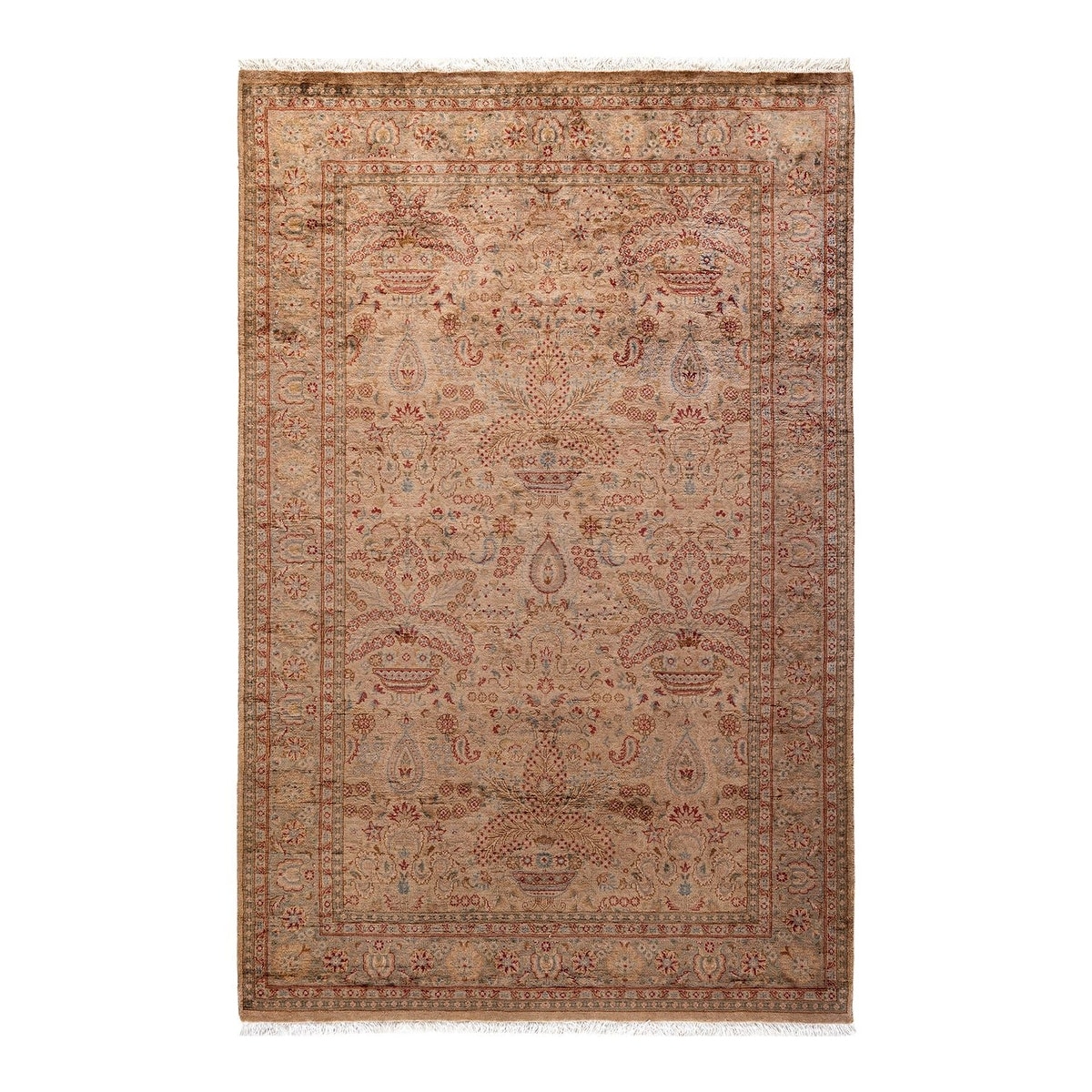 Overton Hand Knotted Wool Vintage Inspired Modern Contemporary Overdyed Beige Area Rug - 4' 2" x 6' 4"