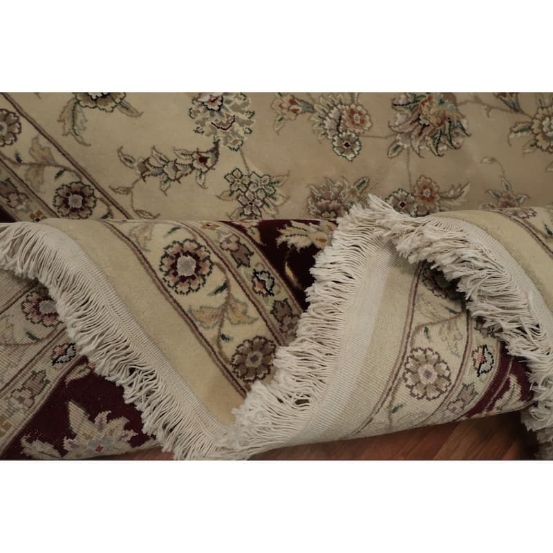 Hand Knotted Oriental 100% Wool Carpet Traditional Floral Beige & Ivories Tabriz Area Rug - 12' 2'' X 9' 2''