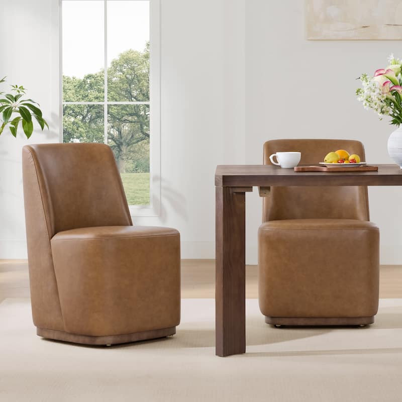 Brian Modern Dining Chairs with Casters&Wood Base Set of 2