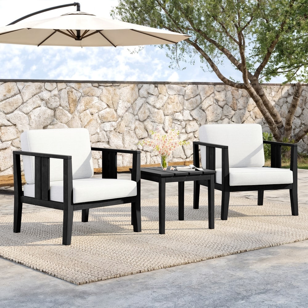 Teak Wood Upholstery Water-resistant Outdoor Armchair and Side Table Set (Set of 3)