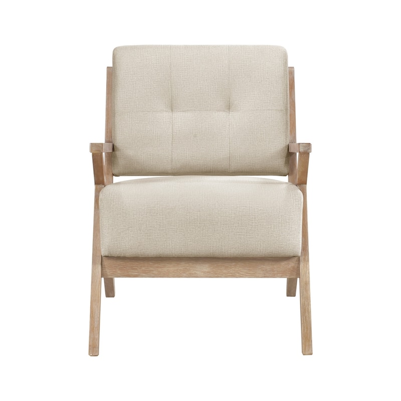 Edra 33 Inch Accent Armchair, Rubberwood Frame, Cushioned Beige Polyester