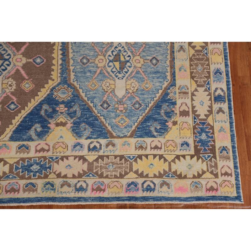 Hand Knotted Oriental 100% Wool Carpet Transitional Geometric Navy Blue & Blues Oushak Area Rug - 10' 9'' X 8' 4''