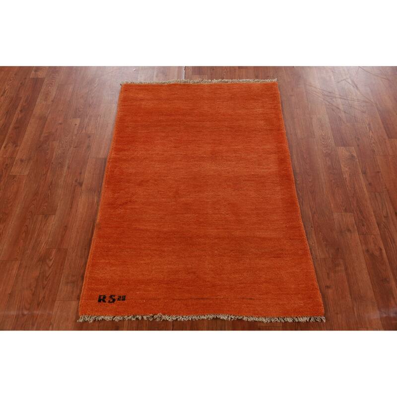 Modern Orange Gabbeh Oriental Accent Rug Hand-Knotted Wool Carpet - 2'9" x 3'11"