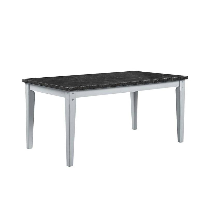 Rectangular Dining Table with Faux Marble Top in Antique White