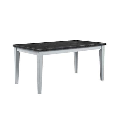 Rectangular Dining Table with Faux Marble Top in Antique White