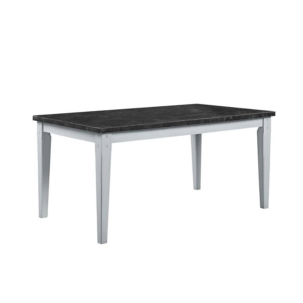 Rectangular Dining Table with Faux Marble Top in Antique White