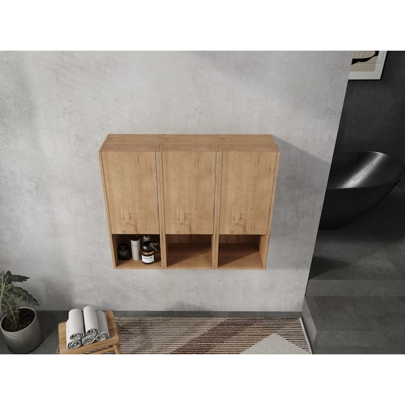 Wall Mounted Bathroom Side Cabinet with Reversible Door, Floating Storage Cabinet with Open Shelves