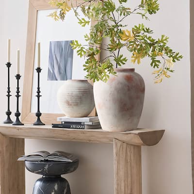 Marble Brown and White 12.4-Inch Tall Terracotta Vase