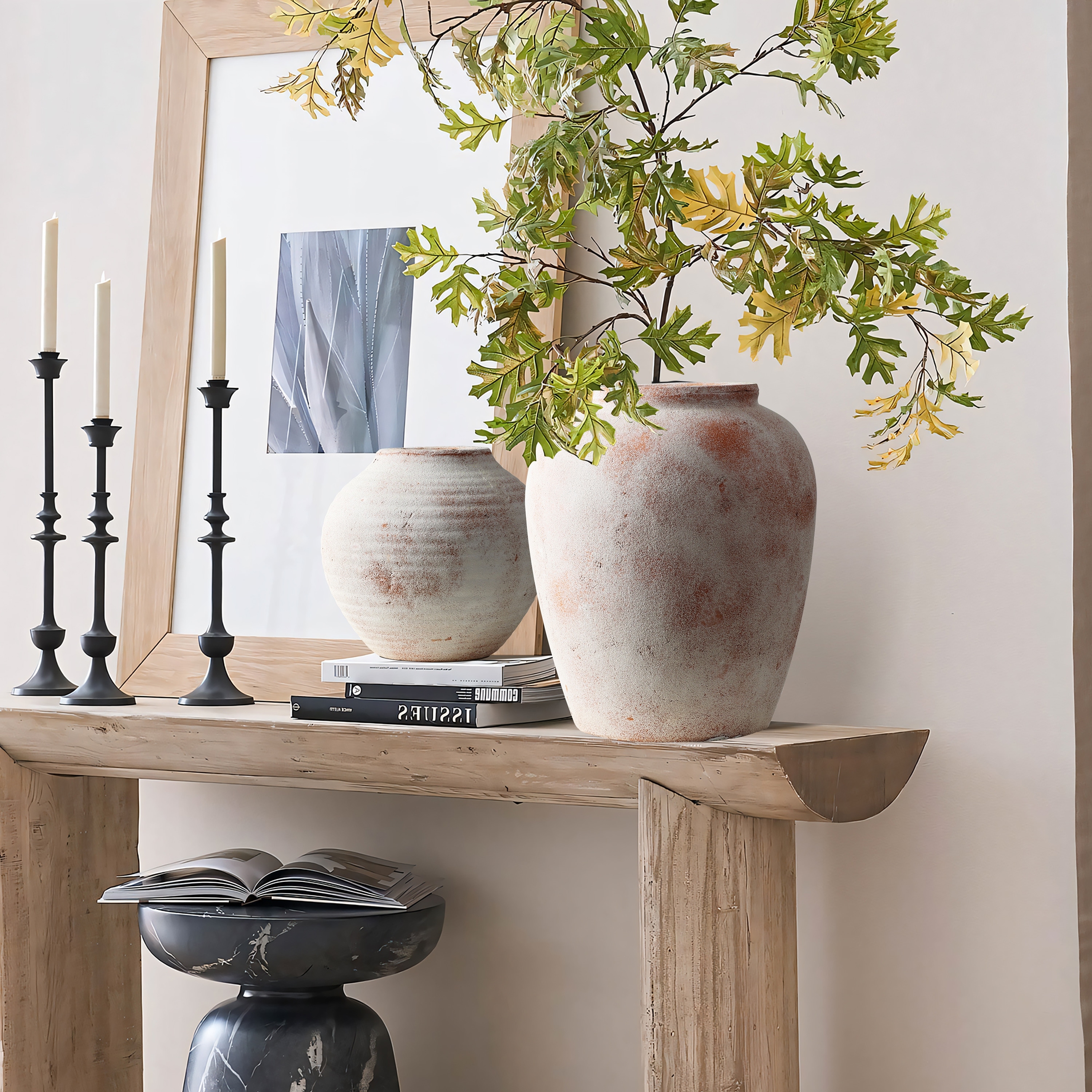 Marble Brown and White 12.4-Inch Tall Terracotta Vase
