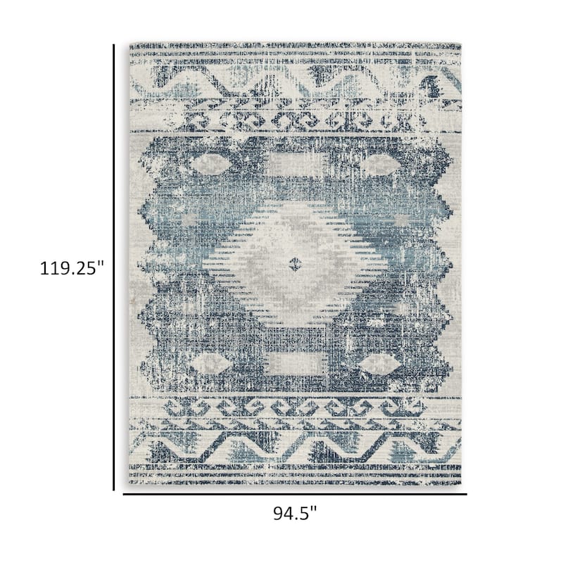 Daisy 8 x 10 Area Rug, Indoor Outdoor Persian Pattern, Polyester Gray, Blue - 8 x 10