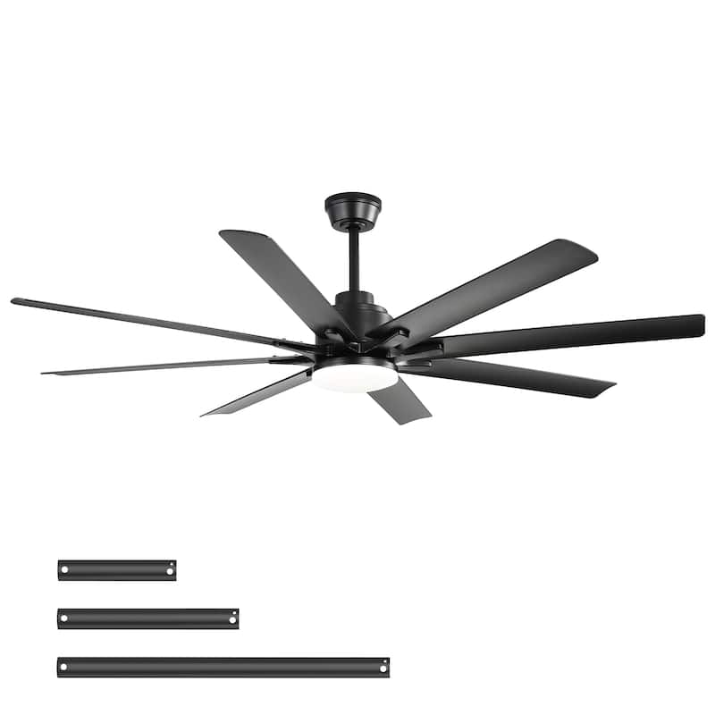 52 inch Modern Smart Ceiling Fan with Light 6 Speed 8 Black ABS Blades Voice Remote Bedroom
