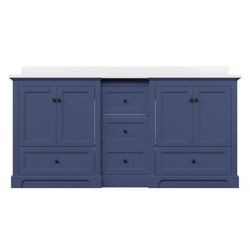 72-Inch Elegant Solid Wood Bathroom Vanity with Ceramic Top, Double Sinks, and Ample Storage