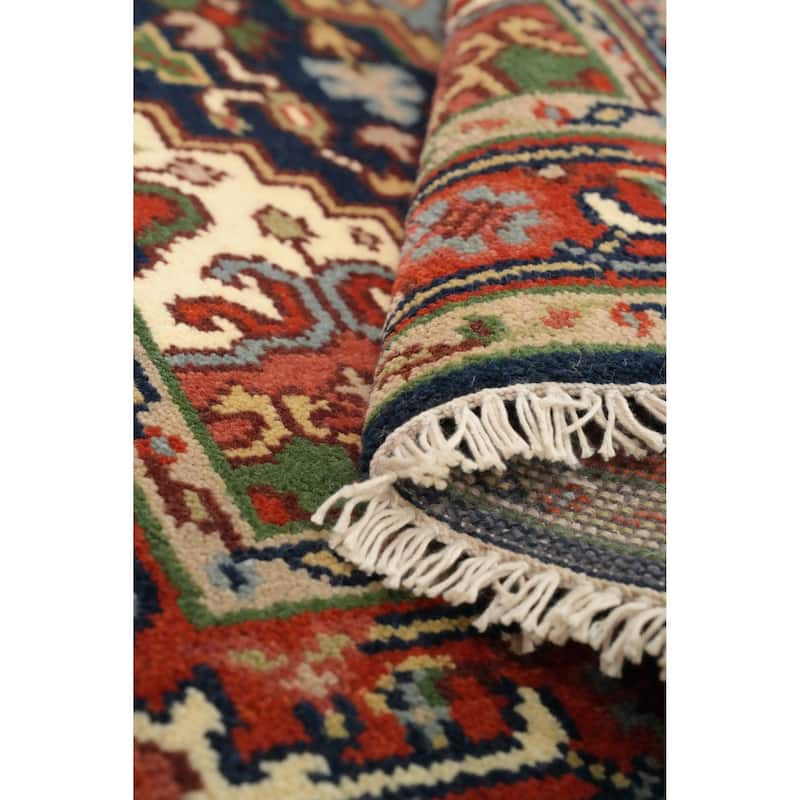 Hand Knotted Oriental 100% Wool Carpet Traditional Medallion Navy Blue & Blues Heriz (serapi) Area Rug - 5' 1'' X 3' 0''
