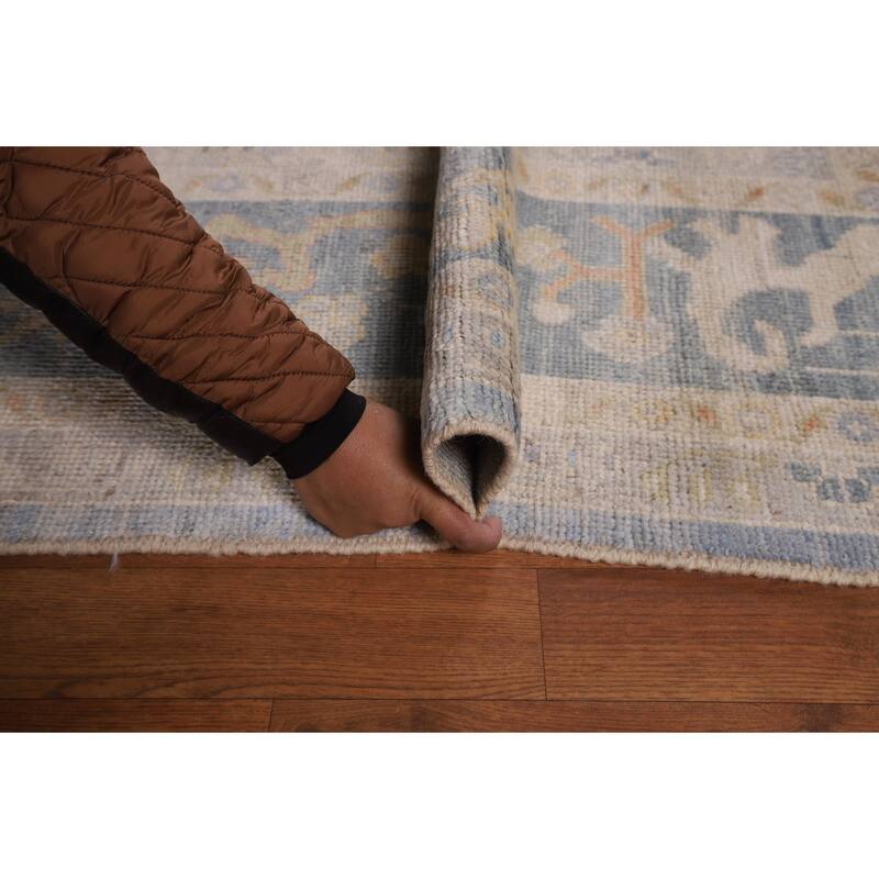 Blue Oushak Turkish Rug Handmade Vegetable Dye Wool Carpet - 9'3"x 11'11"
