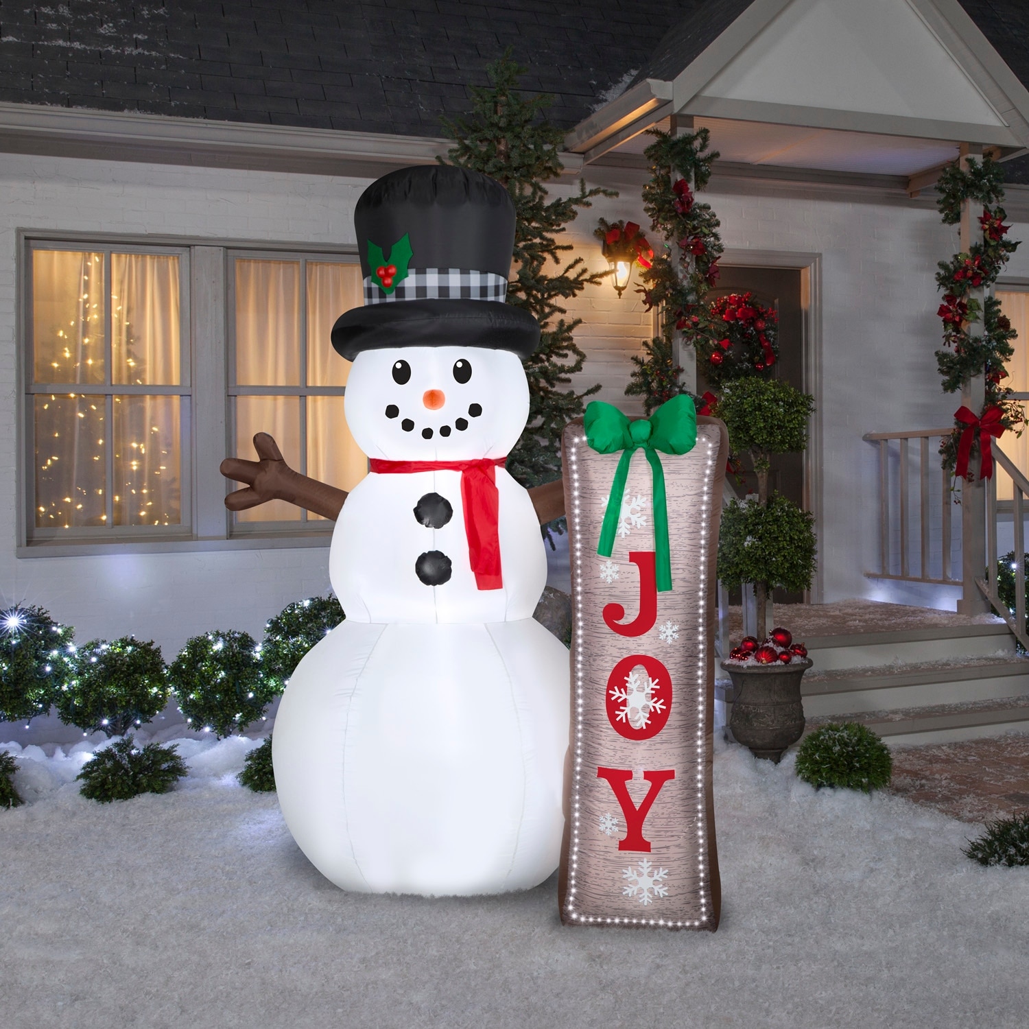 Gemmy Christmas Inflatable Snowman with Sign, 7 ft Tall