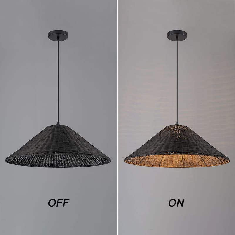 1-Light Farmhouse Straw Hat Hand Woven Chandelier with Natural Rattan Shade