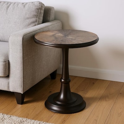 HomeRoots 22" Bronze Metal Round Pedestal End Table - 18.00 in. x 21.50 in. x 18.00 in.