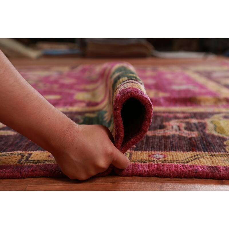 Hand Knotted Oriental 100% Wool Carpet Transitional All-Over Pink Oushak Area Rug - 9' 9'' X 8' 0''