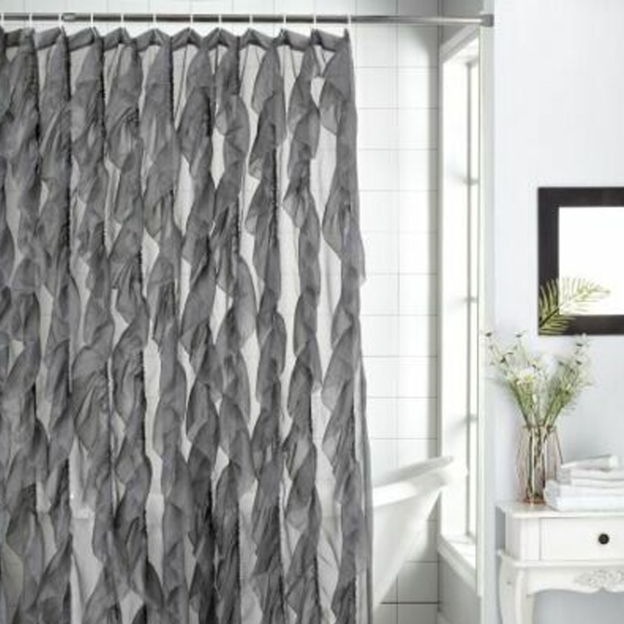 Ronney Cascade Shabby Chic Ruffled Sheer Shower Curtain 70" wide x 72" Long 
