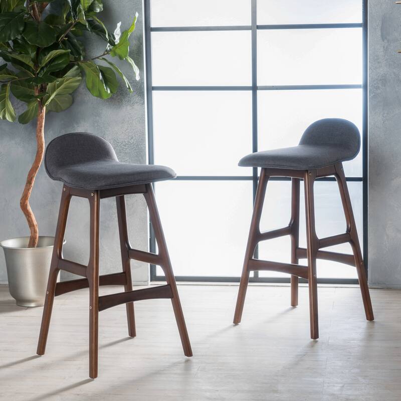 Mid-Century Modern Upholstered Barstools - Set of 2, Low-Back Fabric Stools for Kitchen & Bar