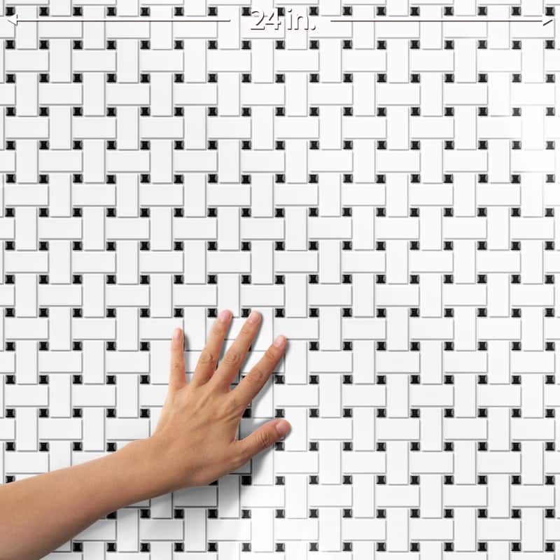 SomerTile Metro Basketweave Matte White with Black Dot 11.75" x 11.75" Porcelain Mosaic Tile